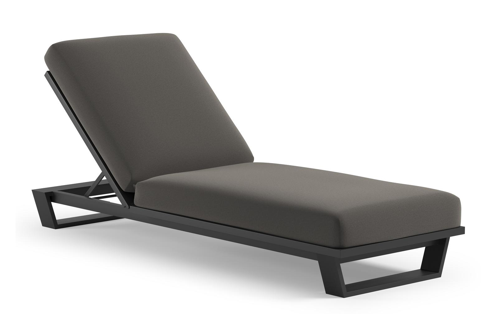 Pagino verstelbaar ligbed in zwart aluminium met natte dark taupe all weather sunbrella® luxe kussens