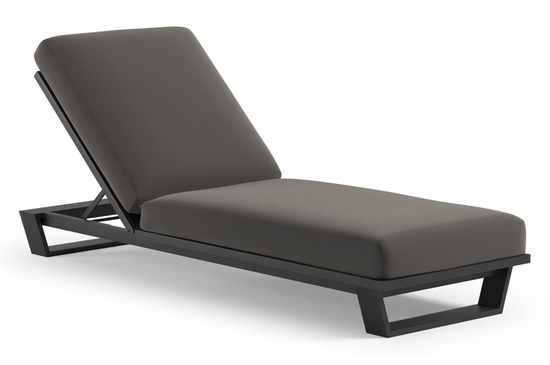 Chaise longue réglable Pagino en aluminium noir avec all weather sunbrella® luxe natte dark taupe coussin