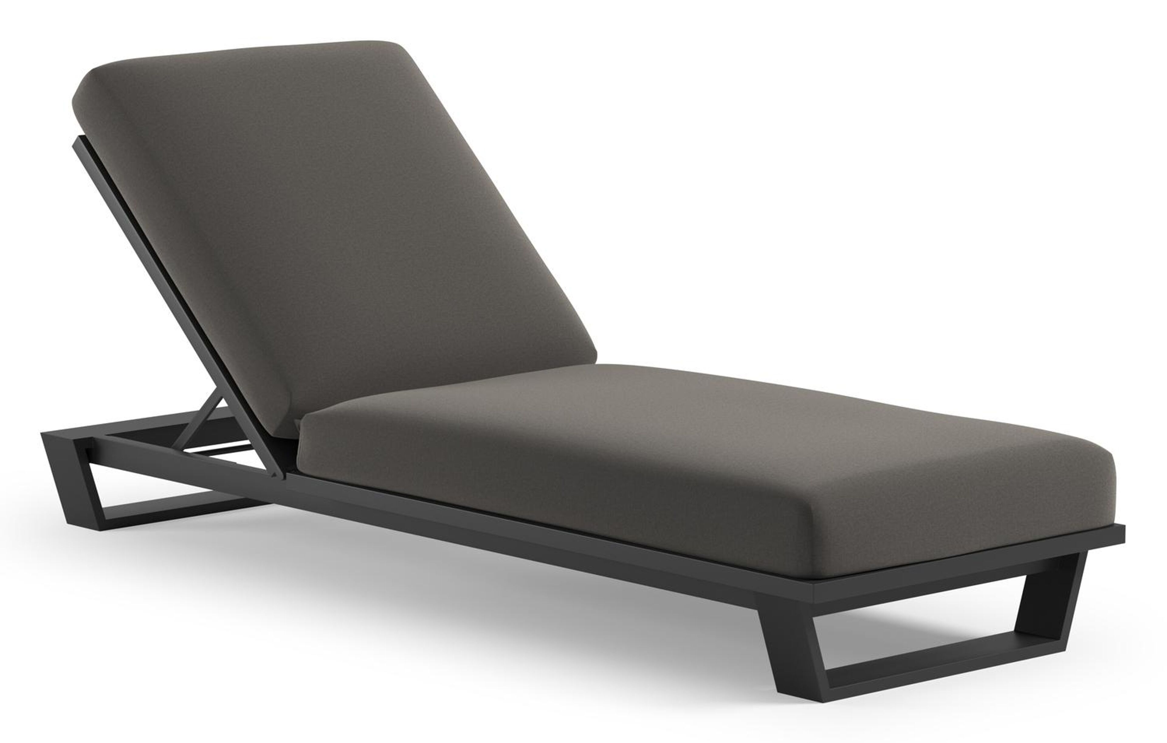 Chaise longue réglable Pagino en aluminium noir avec all weather sunbrella® luxe natte dark taupe coussin
