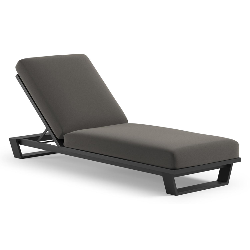 Chaise longue réglable Pagino en aluminium noir avec all weather sunbrella® luxe natte dark taupe coussin