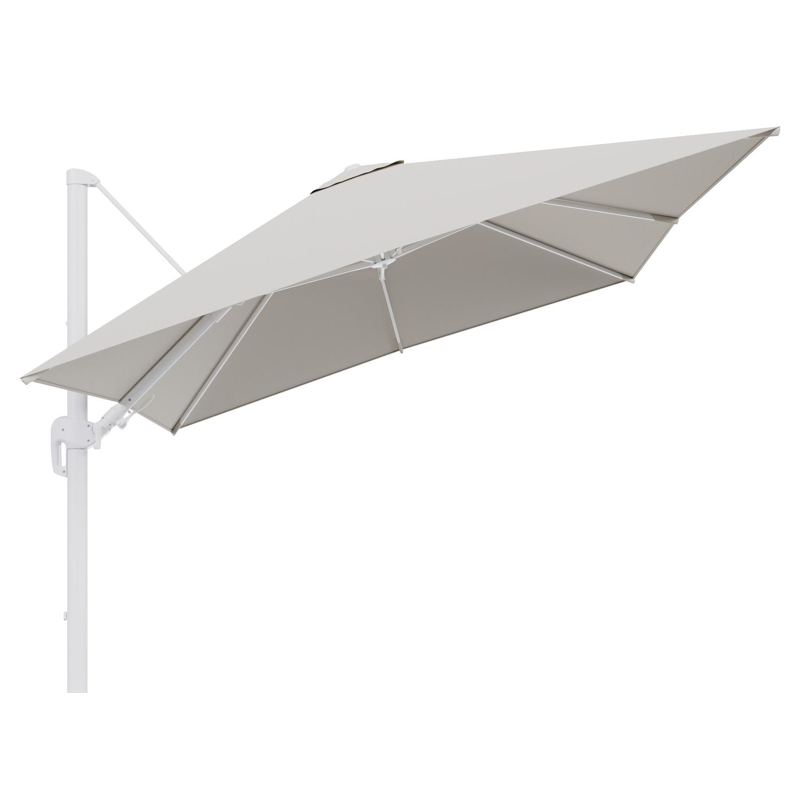 Rufina zweefparasol tiltfunctie in wit aluminium en parasoldoek in All Weather Sunbrella® Luxe Lopi Marble  - L1 300 x L2 300 cm (zonder voet)