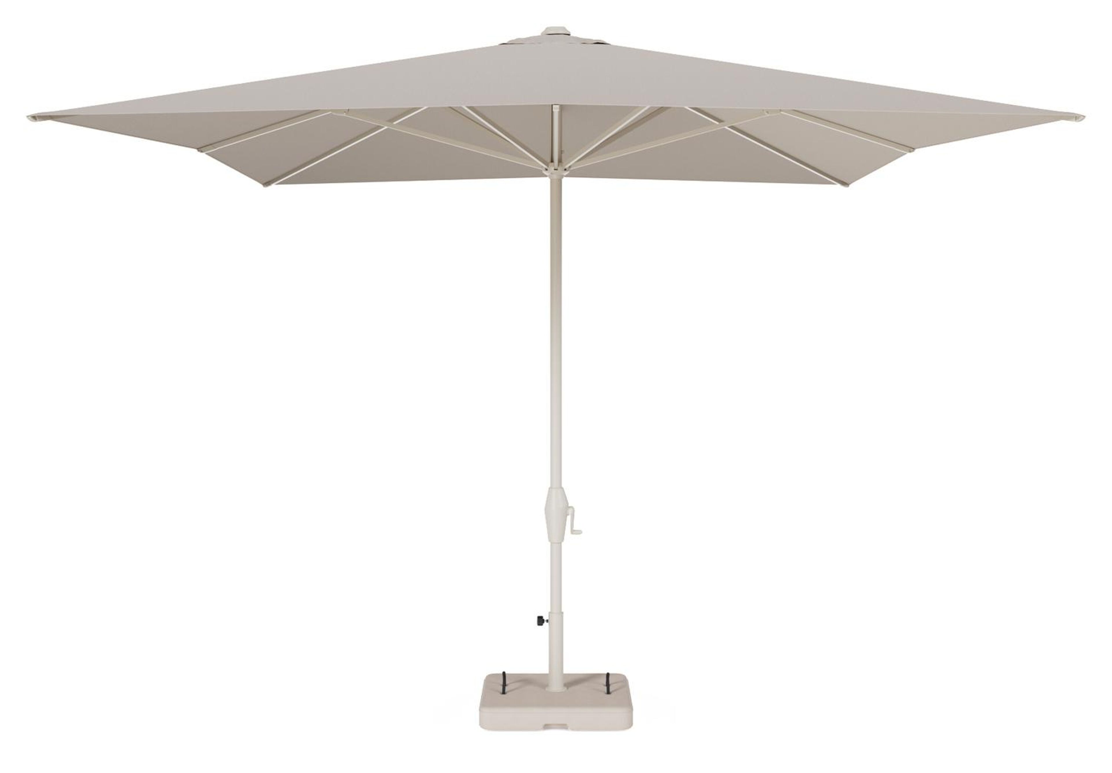 Viola staanparasol in beige aluminium en beige Weather+ Softtouch parasoldoek - L1 300 x L2 400 cm met parasolvoet Intenso 60 kg
