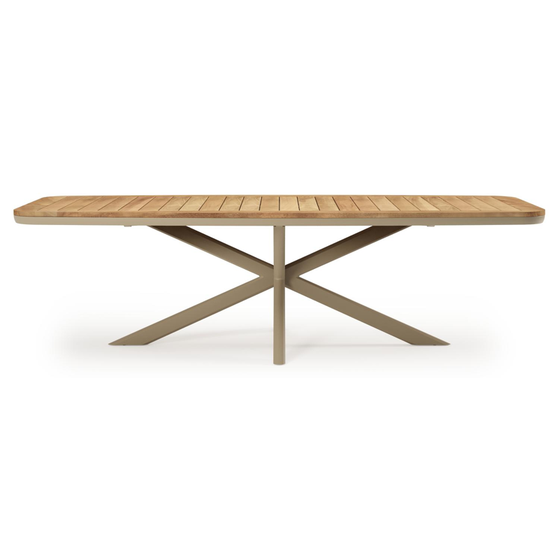 Pamplona tuintafel bootvorm in beige aluminium en teak - L 267.4 x B 115 x H 73 cm