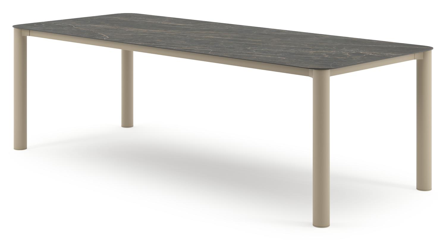Orso tuintafel rechthoekig afgerond in beige aluminium en volkeramiek Black Obsession - L 240 x B 100 x H 74.5 cm
