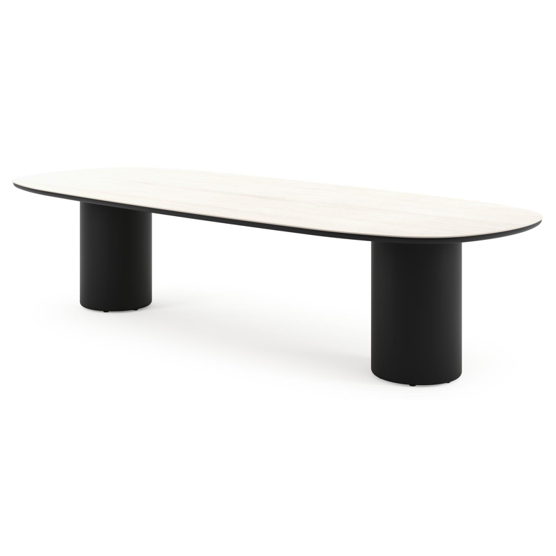 Amico tuintafel bombo in zwart aluminium en volkeramiek Travertino Bianco - L 320 x B 130 x H 73.5 cm