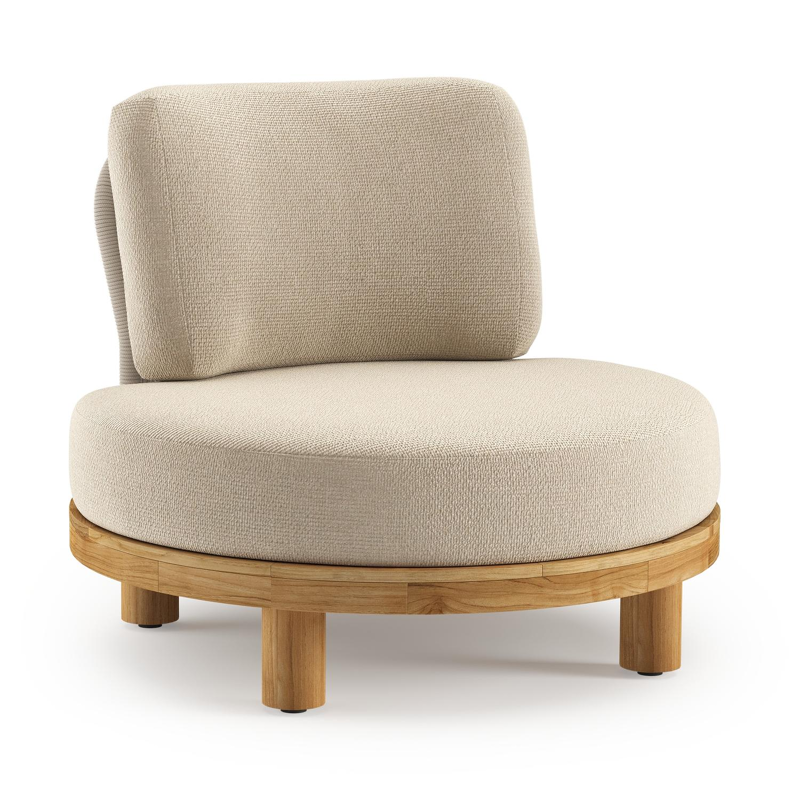 Donato loungestoel 1-zit in teak met althea chalk all weather Casettica kussen