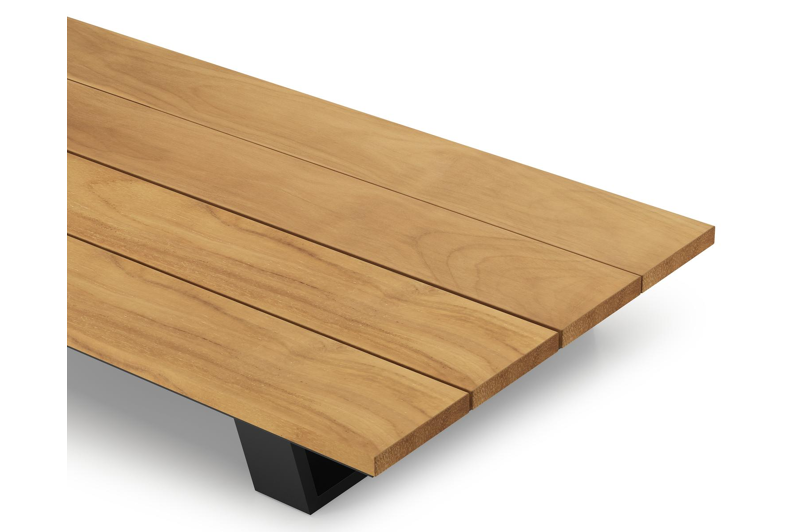 Table basse Pagino en aluminium noir et teck naturel - Lg 140 x larg. 79,5 x H 21 cm