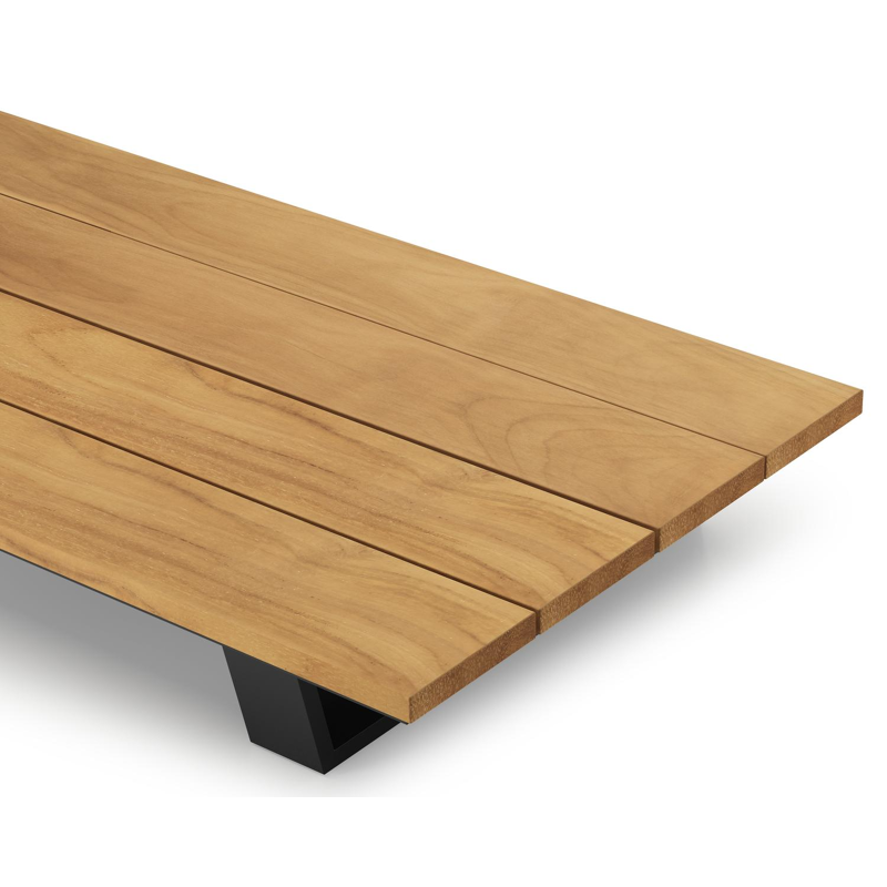 Table basse Pagino en aluminium noir et teck naturel - Lg 140 x larg. 79,5 x H 21 cm