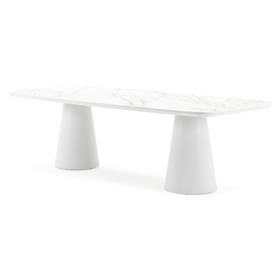 Table de jardin Donato en aluminium blanc et céramique pleine calacatta - Lg 255 x Larg. 115 x H 74 cm