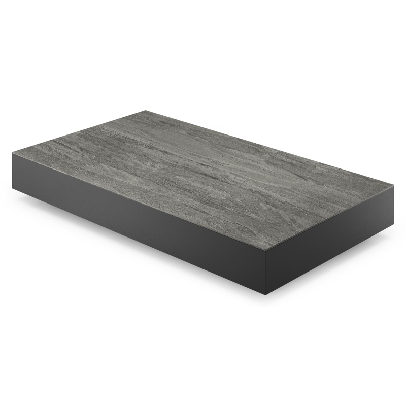 Como loungetafel in zwart aluminium en aspen grey volkeramiek - L 140 x B 80 x H 20 cm