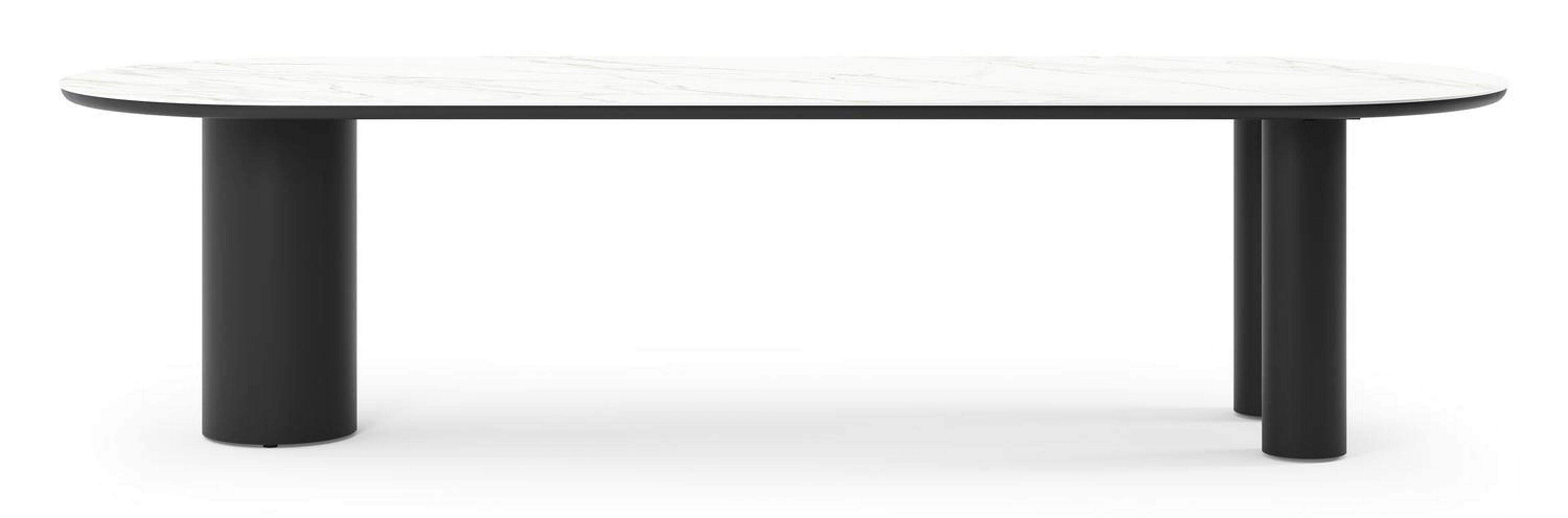 Como tuintafel ovaal in zwart aluminium en volkeramiek Calacatta - L 300 x B 110 x H 74 cm