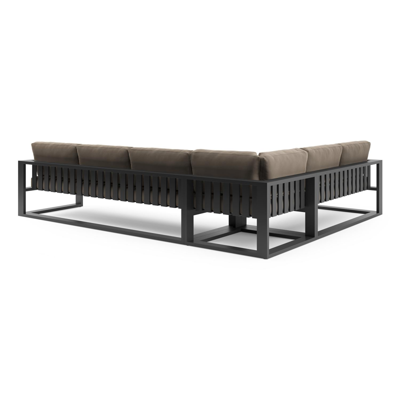 Verato loungehoek in zwart aluminium met natte heather grey all weather sunbrella® luxe kussen