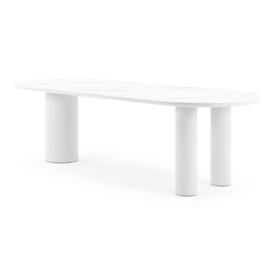 Organo tuintafel ovaal in wit aluminium en volkeramiek  calacatta - L 260 x B 100 x H 74 cm