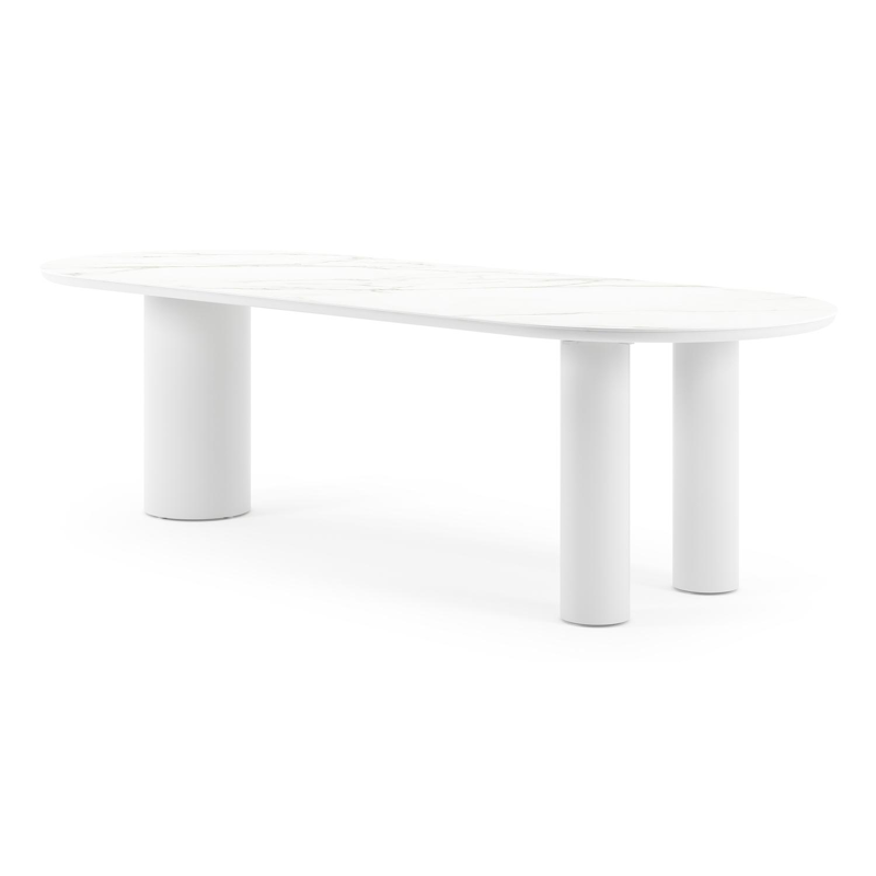 Organo tuintafel ovaal in wit aluminium en volkeramiek  calacatta - L 260 x B 100 x H 74 cm