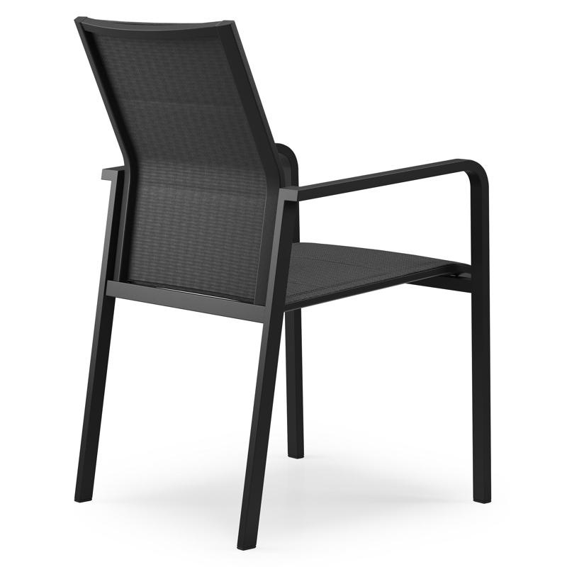 Como stapelbare tuinstoel in zwart aluminium en zwart comfort textilene