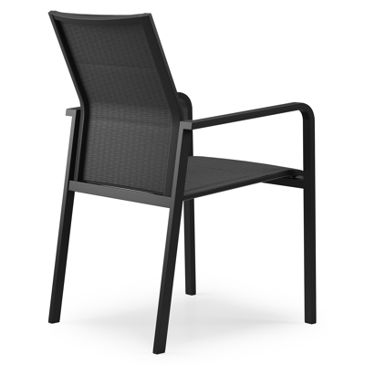 Como stapelbare tuinstoel in zwart aluminium en zwart comfort textilene