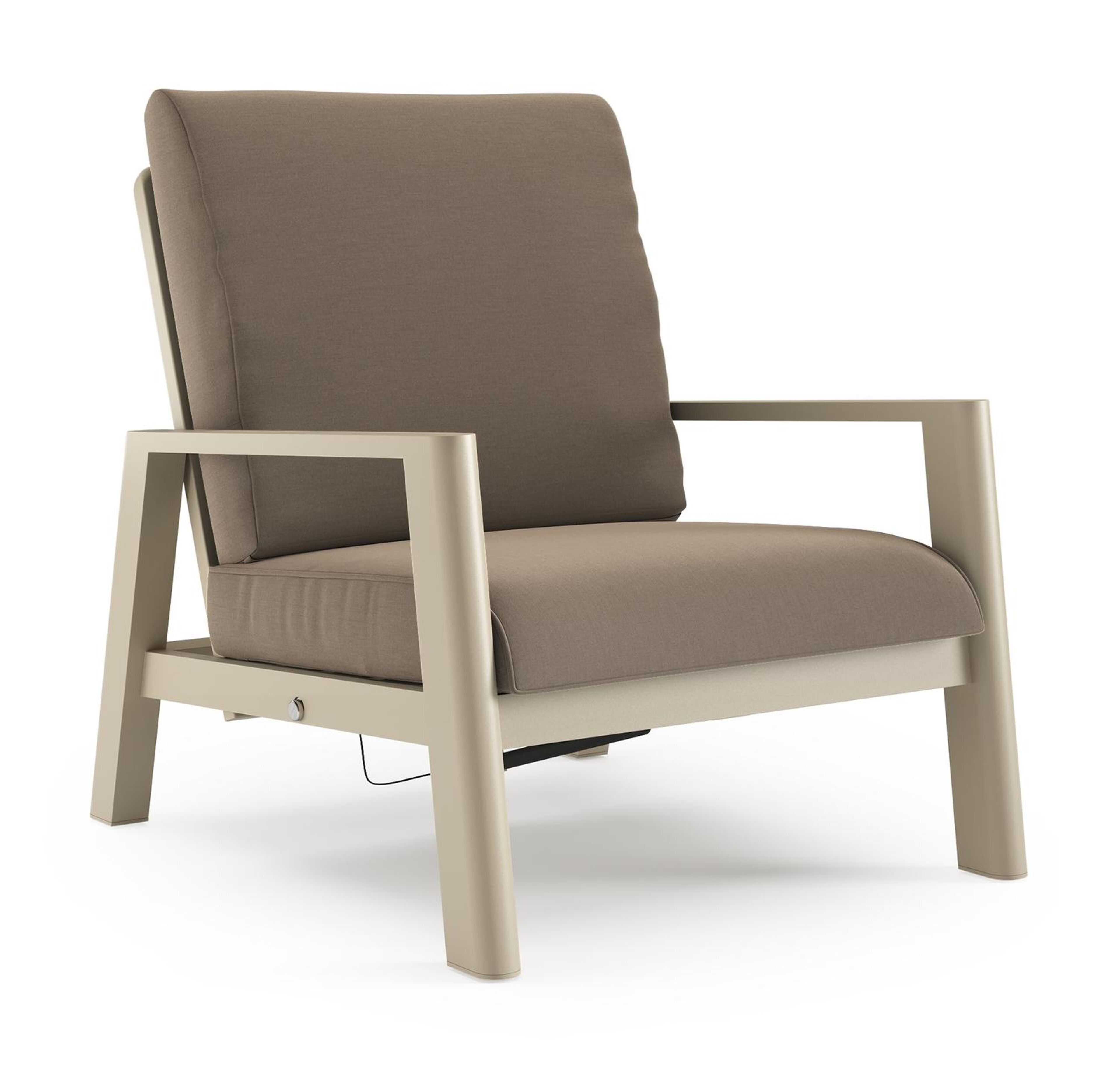 Cirello loungestoel in beige aluminium met natte heather grey all weather sunbrella® luxe kussen