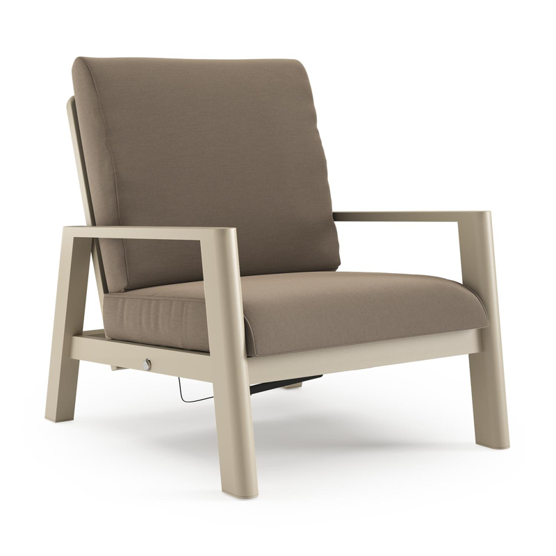 Cirello loungestoel in beige aluminium met natte heather grey all weather sunbrella® luxe kussen