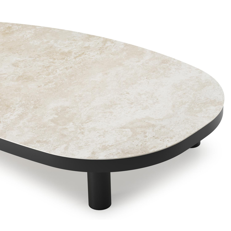 Donato loungetafel organisch in zwart aluminium en volkeramiek Rapolano - L 151 x B 90 x H 25 cm