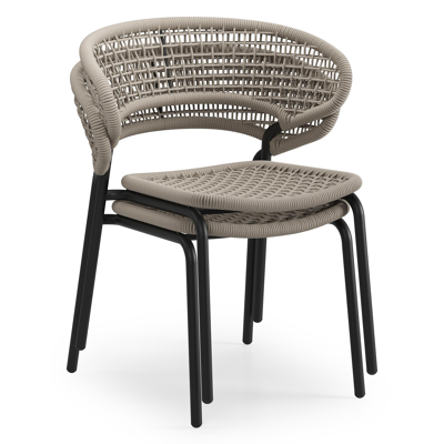 Donato XL tuinstoel in zwart aluminium en beige vierkant geweven ronde rope