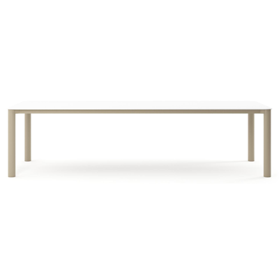 Orso tuintafel rechthoekig afgerond in beige aluminium en volkeramiek Arctic White - L 290 x B 110 x H 74.5 cm