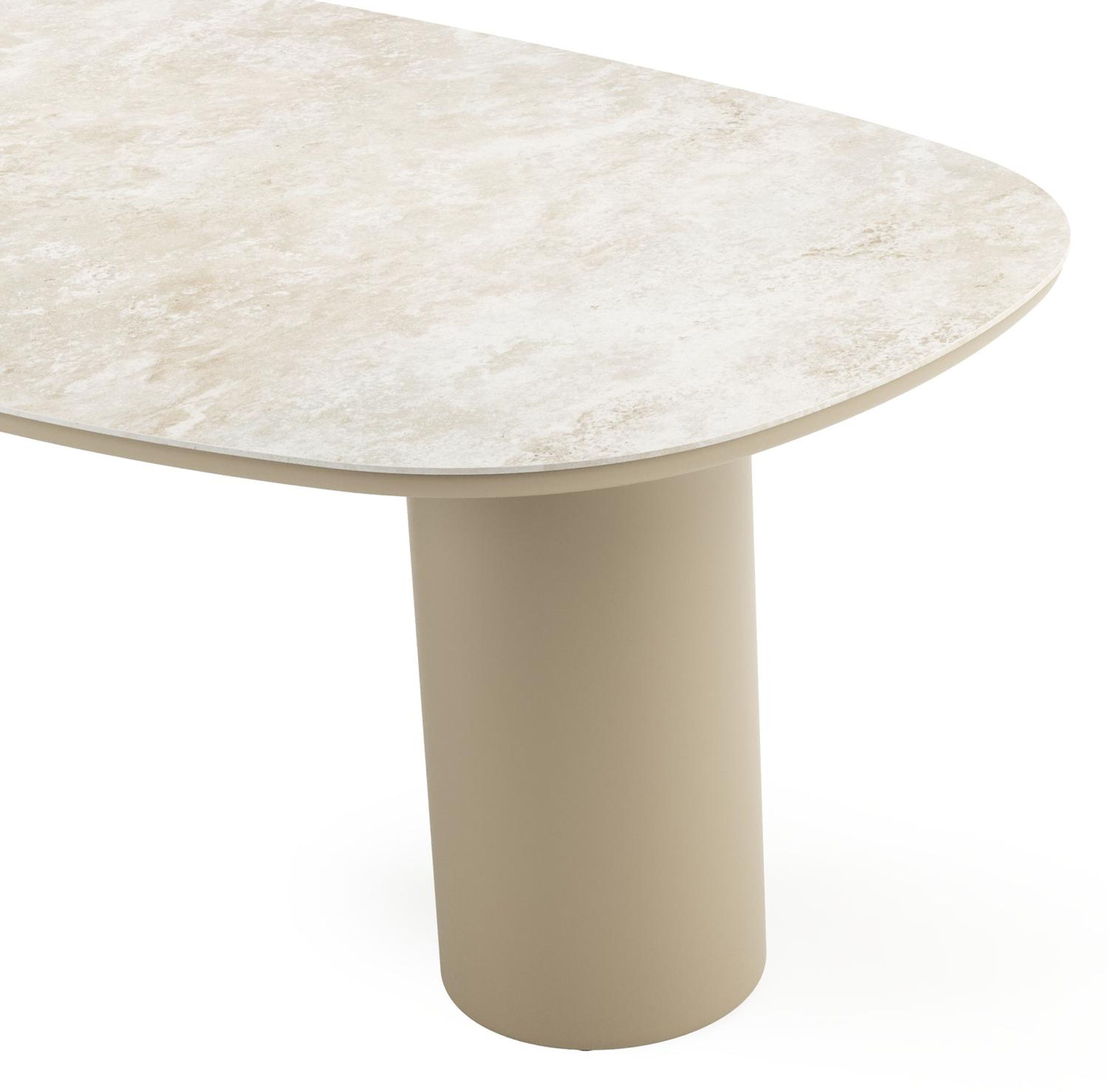 Table de jardin Amico bombo en aluminium beige et céramique pleine Rapolano - Lg. 210 x Lrg. 110 x Haut. 73.5 cm