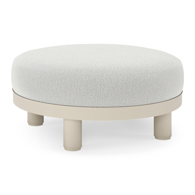 Salon de jardin pouf Donato en aluminium beige et coussins en all weather sunbrella® luxe Savane Nimbus