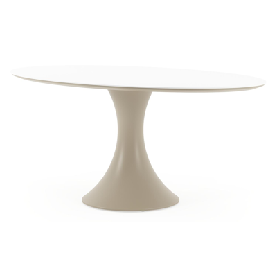 Fano tuintafel ovaal in beige aluminium en volkeramiek Arctic White - L 180 x B 110 x H 75 cm