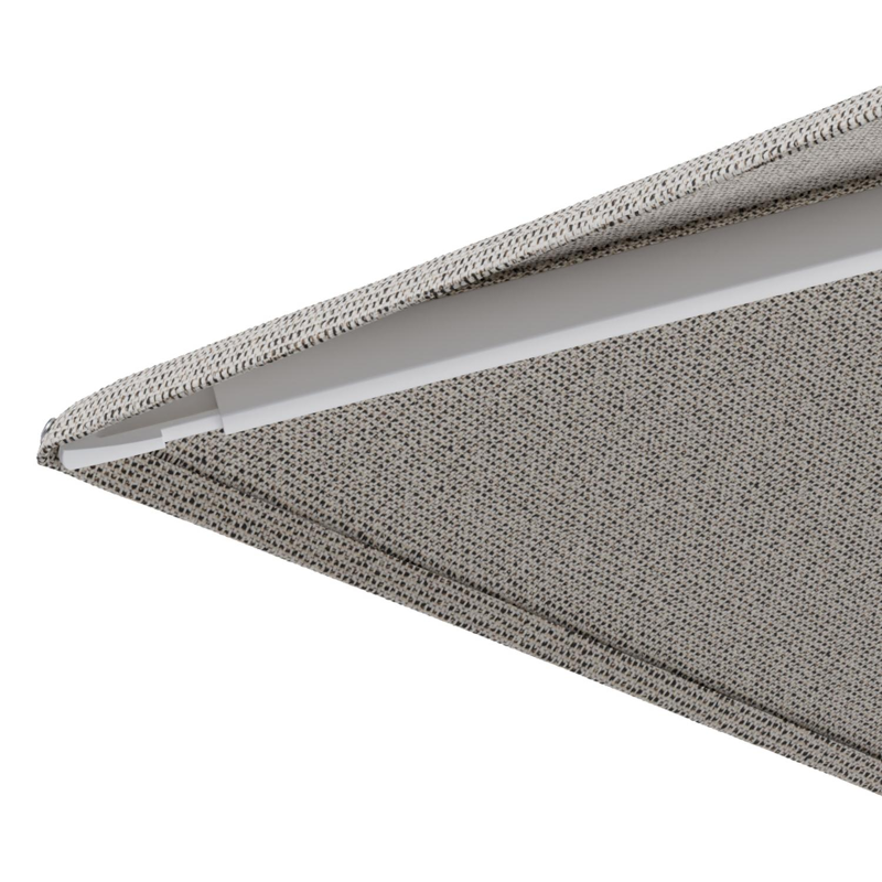 Minore zweefparasol met tiltfunctie in wit aluminium en Firenze Sand All Weather Solica parasoldoek - L1 280 x L2: 370 cm met parasolvoet Minore 260 kg met wielen
