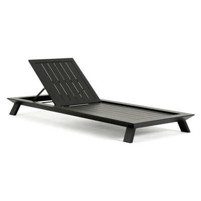 Chaise longue réglable Cesano en aluminium noir avec Sunbrella® Premium natte charcoal chine coussin