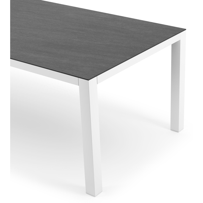 Table de jardin Como en aluminium blanc et céramique pleine Basalt Black - Lg. 240 x Lrg. 100 x Haut. 75 cm
