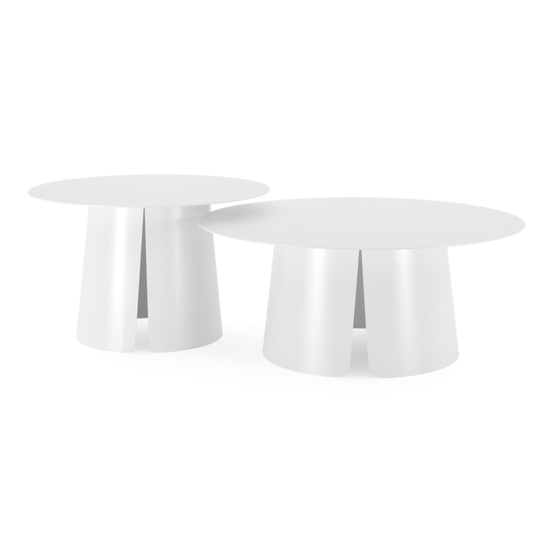 Avila loungetafels in wit aluminium - Dia. 90 x H 36 cm, Dia. 70 x H 42 cm