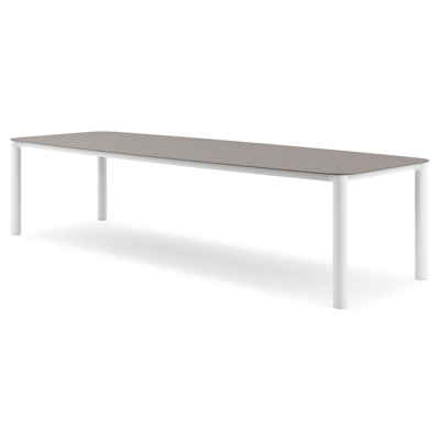 Table de jardin Orso forme de bateau en aluminium blanc et céramique pleine Wulong - Lg. 315 x Lrg. 115 x Haut. 75 cm