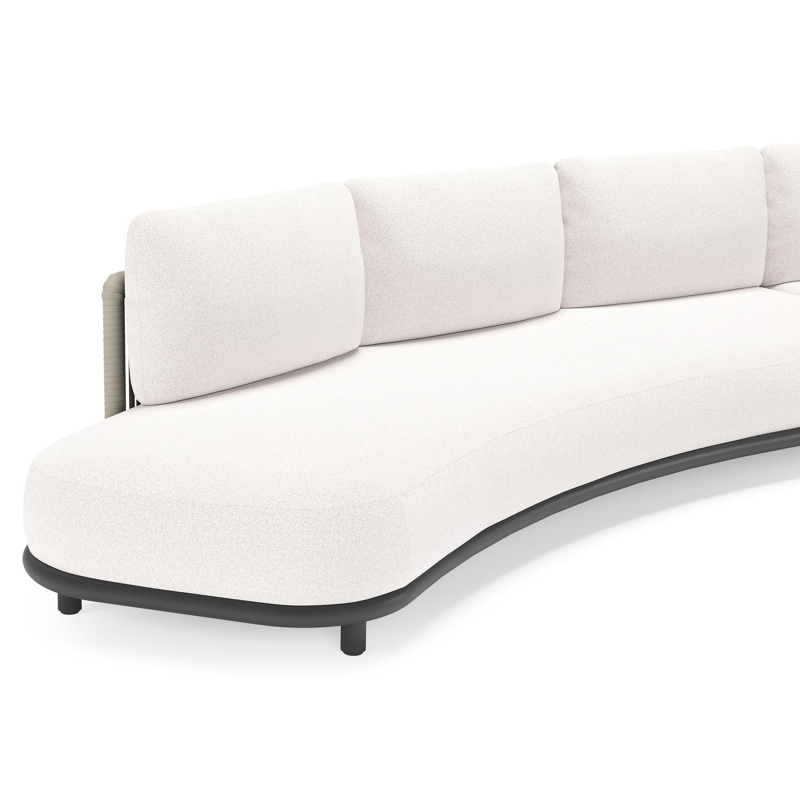 Lomano loungehoek in zwart aluminium en beige verticaal geweven luxe vlakke rope met Ego Eggshell all weather solica
