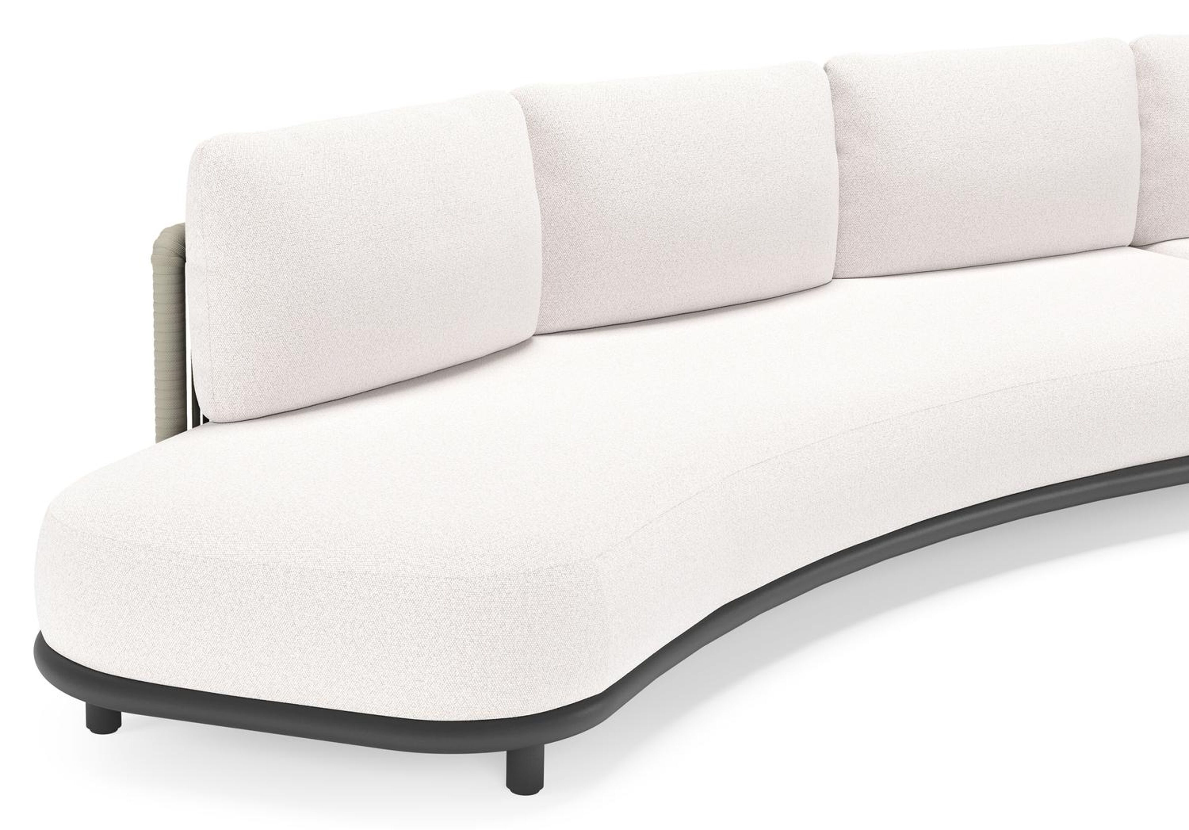 Lomano loungehoek in zwart aluminium en beige verticaal geweven luxe vlakke rope met Ego Eggshell all weather solica