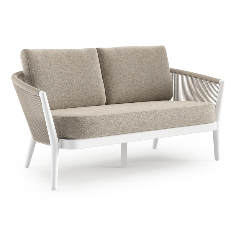 Orso loungebank in wit aluminium en beige verticaal geweven ronde rope met Catania Sand All Weather Cosytica kussen