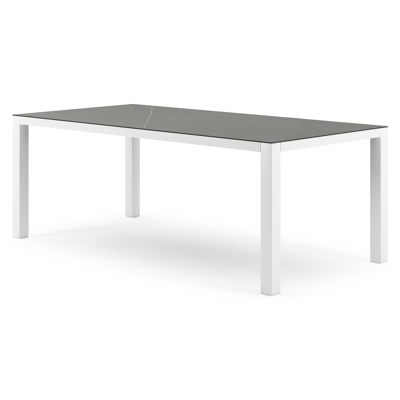 Como tuintafel rechthoekig in wit aluminium en volkeramiek Calatorao - L 200 x B 100 x H 75 cm