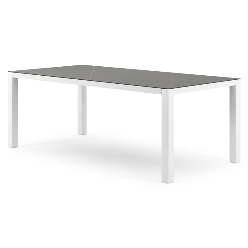 Table de jardin Como rectangulaire en aluminium blanc et céramique pleine Calatorao - Lg. 200 x Lrg. 100 x Haut. 75 cm
