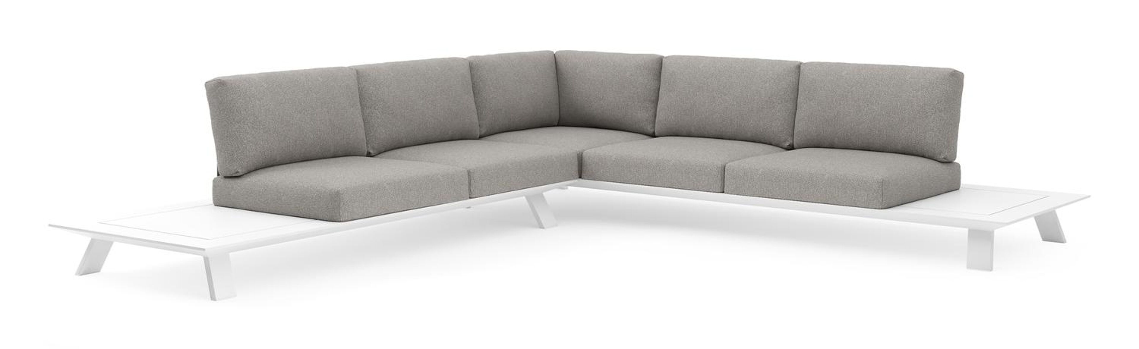 Cesano loungehoek in wit aluminium met tundra charcoal all weather Sunbrella® luxe kussen