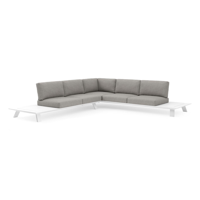 Cesano loungehoek in wit aluminium met tundra charcoal all weather Sunbrella® luxe kussen
