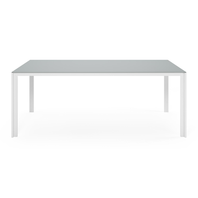 Table de jardin Caldela en aluminium blanc et verre gris - Lg 200 x Larg. 90 x H 75 cm