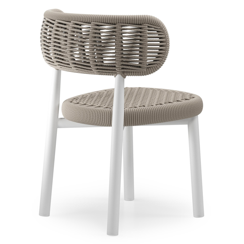 Lomo tuinstoel in wit aluminium en beige vierkant geweven ronde rope