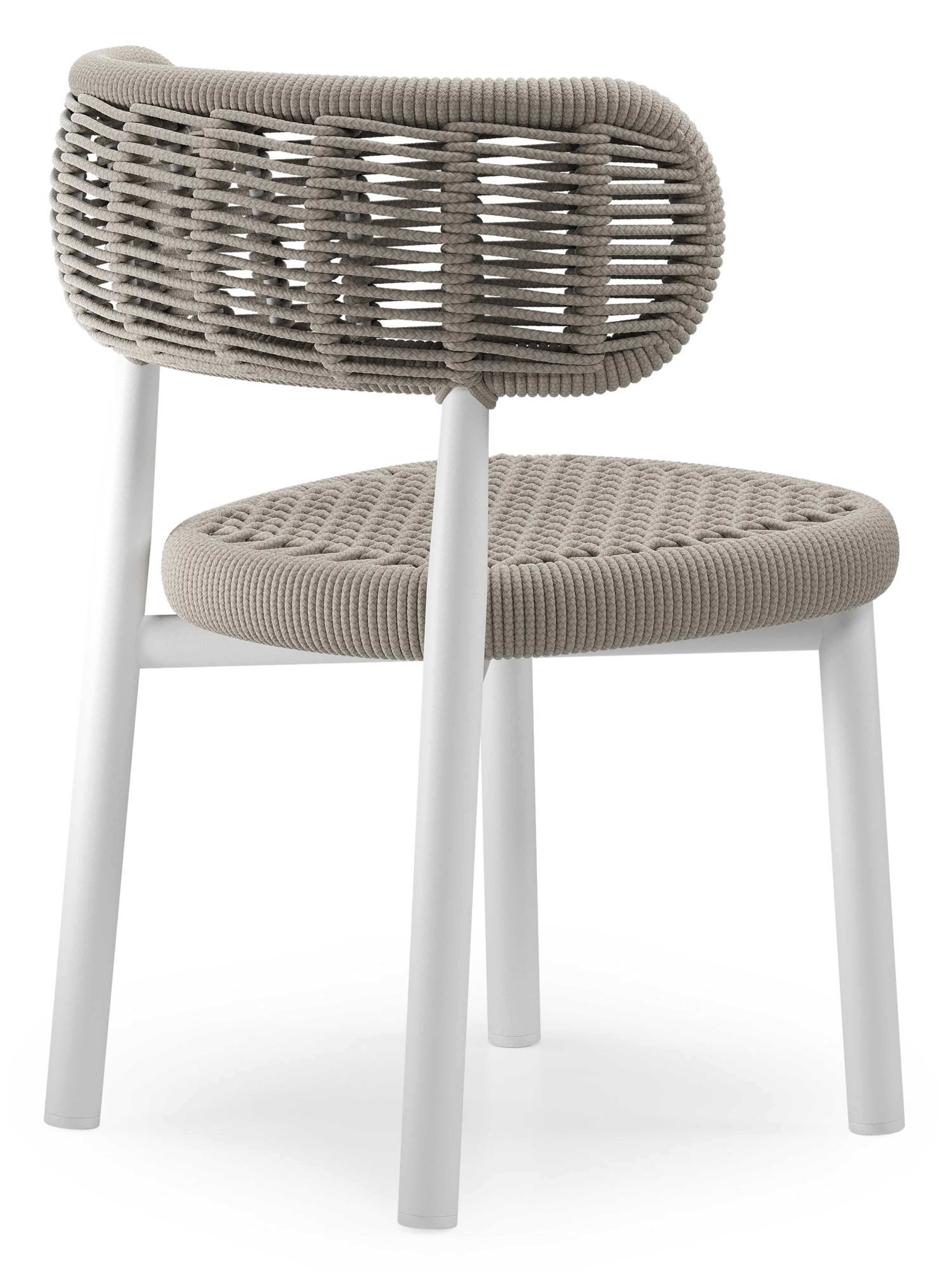 Lomo tuinstoel in wit aluminium en beige vierkant geweven ronde rope