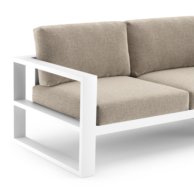 Verato loungehoek in wit aluminium met chartres pewter all weather sunbrella® luxe kussen