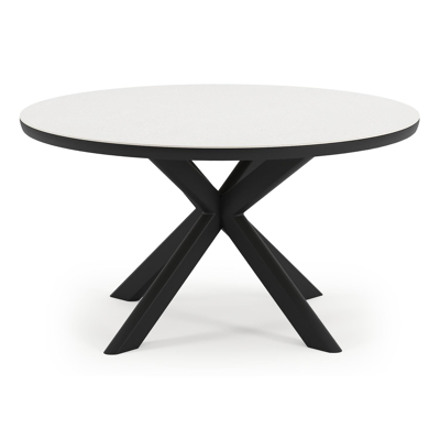 Pamplona tuinset in zwart aluminium en sintered stone Topo minerale met 6 Matera tuinstoelen