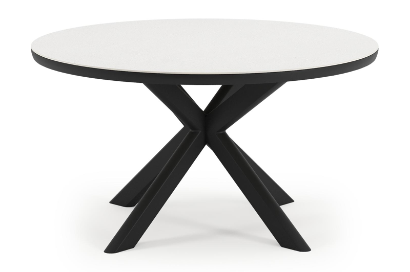 Pamplona tuintafel rond in zwart aluminium en sintered stone Topo minerale - Dia. 140 x H 72 cm