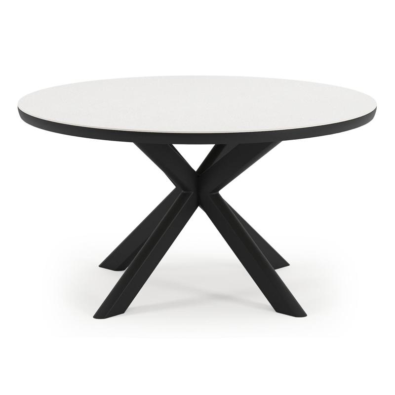 Pamplona tuinset in zwart aluminium en sintered stone Topo minerale met 6 Matera tuinstoelen