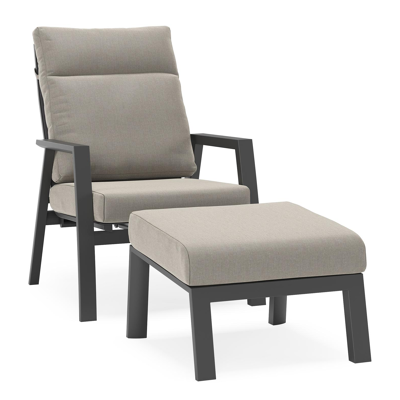 Mismo loungestoel in zwart aluminium met grijs weather+ softtouch kussens