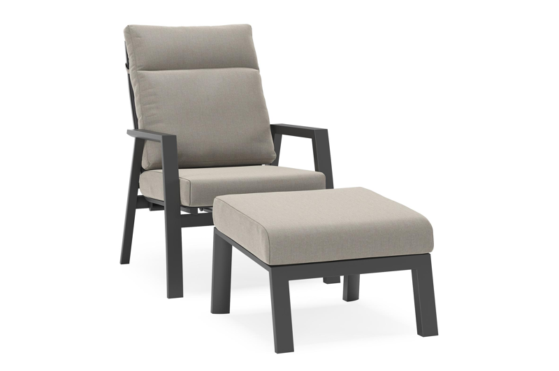 Mismo loungestoel in zwart aluminium met grijs weather+ softtouch kussens