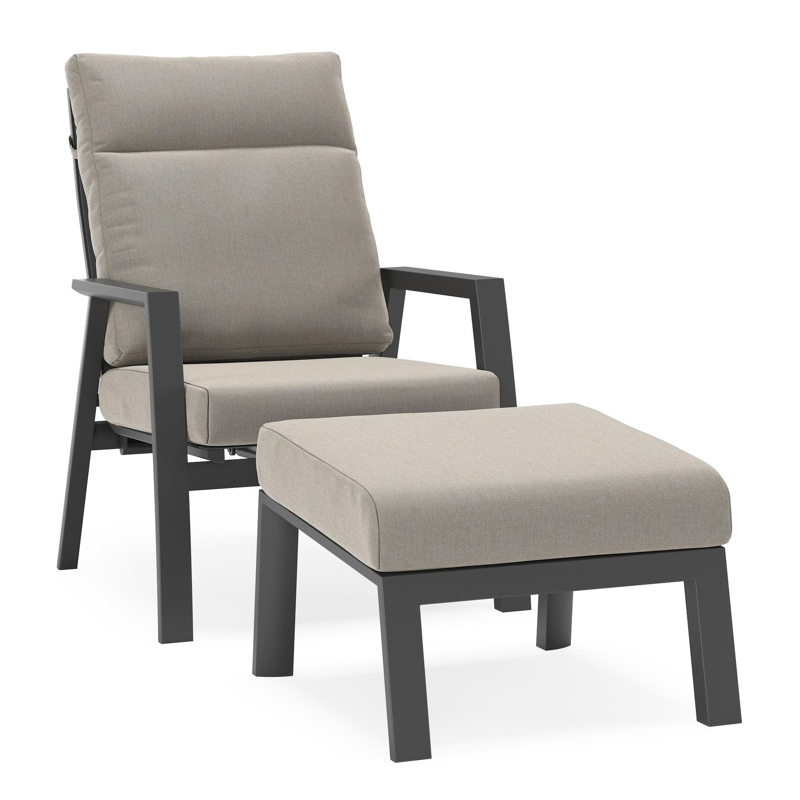 Mismo loungestoel in zwart aluminium met grijs weather+ softtouch kussens